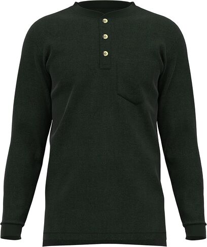 Maks Spill and Stain Resistance Loose Fit Heavyweight Rib Knit Cotton Long Sleeve Pocket Henley T-Shirts in Kuwait