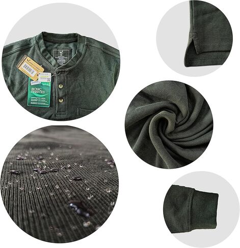 Maks Spill and Stain Resistance Loose Fit Heavyweight Rib Knit Cotton Long Sleeve Pocket Henley T-Shirts in Kuwait