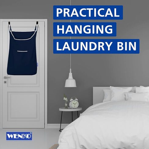 WENKO Laundry Hamper Bag Hanging, Over The Door Basket with Hooks, for Bathroom, Closet, Space Saving Storage, Wall mounted 3.94 x 20.47 x 31.89 in, Beige in Saudi Arabia
