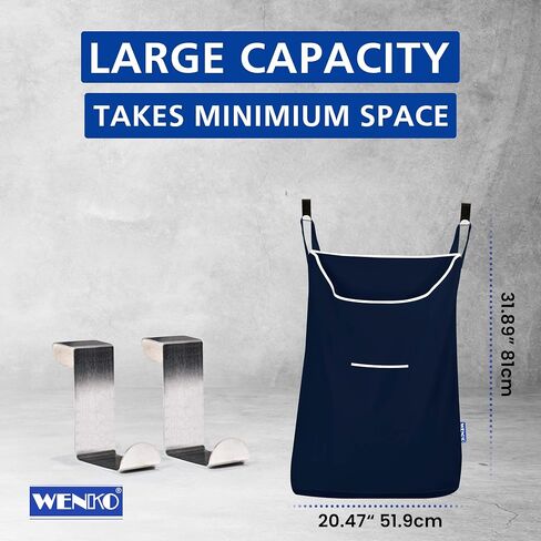 WENKO Laundry Hamper Bag Hanging, Over The Door Basket with Hooks, for Bathroom, Closet, Space Saving Storage, Wall mounted 3.94 x 20.47 x 31.89 in, Beige in Saudi Arabia