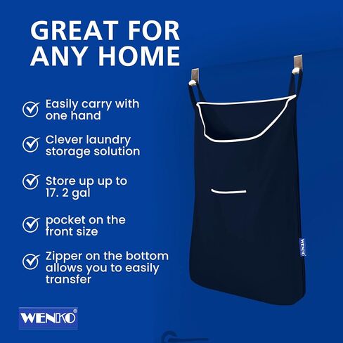 WENKO Laundry Hamper Bag Hanging, Over The Door Basket with Hooks, for Bathroom, Closet, Space Saving Storage, Wall mounted 3.94 x 20.47 x 31.89 in, Beige in Saudi Arabia