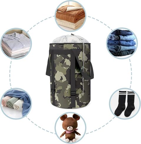 Laundry Basket Laundry Hamper Dirty Clothes Hamper Collapsible Foldable Laundry Bin Bag Backpack with Handles and Lid Large Tall Water-Proof Polyester Sturdy Durable Dark Blue in Kuwait