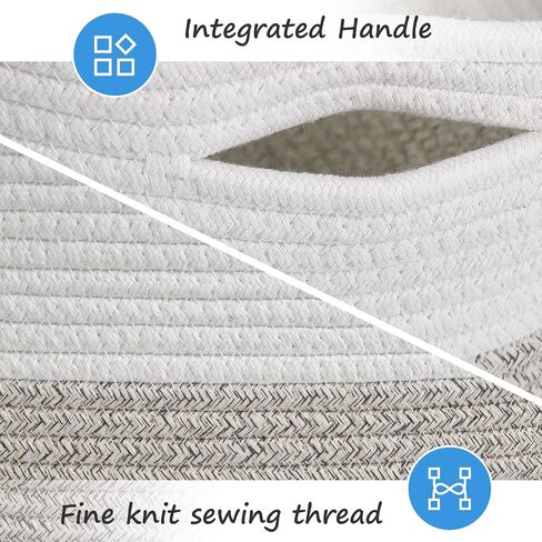 Cotton Rope Storage Baskets 15x10x9 in, Decorative Woven Baskets for Storage, Collapsible Storage Bins Organizer for Nursery, Laundry, Towel, Clothes, Books (1 Pack, Beige/White) in Saudi Arabia