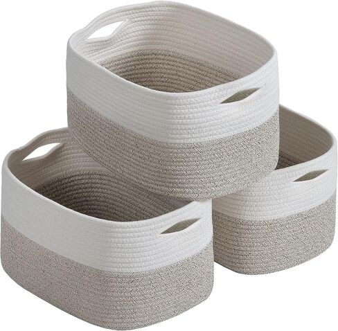 Cotton Rope Storage Baskets 15x10x9 in, Decorative Woven Baskets for Storage, Collapsible Storage Bins Organizer for Nursery, Laundry, Towel, Clothes, Books (1 Pack, Beige/White) in Saudi Arabia