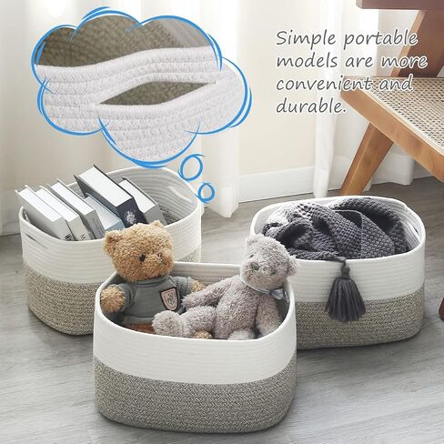 Cotton Rope Storage Baskets 15x10x9 in, Decorative Woven Baskets for Storage, Collapsible Storage Bins Organizer for Nursery, Laundry, Towel, Clothes, Books (1 Pack, Beige/White) in Saudi Arabia