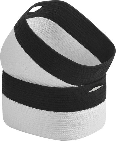 Cotton Rope Storage Baskets 15x10x9 in, Decorative Woven Baskets for Storage, Collapsible Storage Bins Organizer for Nursery, Laundry, Towel, Clothes, Books (1 Pack, Beige/White) in Saudi Arabia