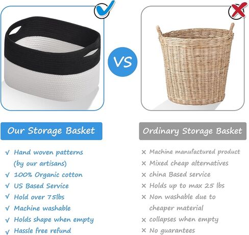 Cotton Rope Storage Baskets 15x10x9 in, Decorative Woven Baskets for Storage, Collapsible Storage Bins Organizer for Nursery, Laundry, Towel, Clothes, Books (1 Pack, Beige/White) in Saudi Arabia