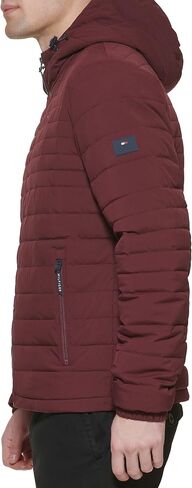 Tommy Hilfiger Men's Stretch Poly Hooded Packable Jacket, Port, Medium in Kuwait