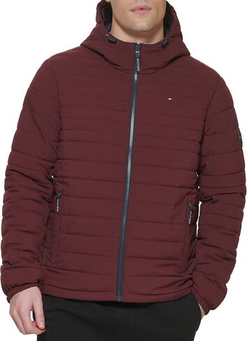 Tommy Hilfiger Men's Stretch Poly Hooded Packable Jacket, Port, Medium in Kuwait