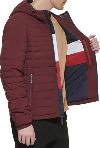 Tommy Hilfiger Men's Stretch Poly Hooded Packable Jacket, Port, Medium in Kuwait