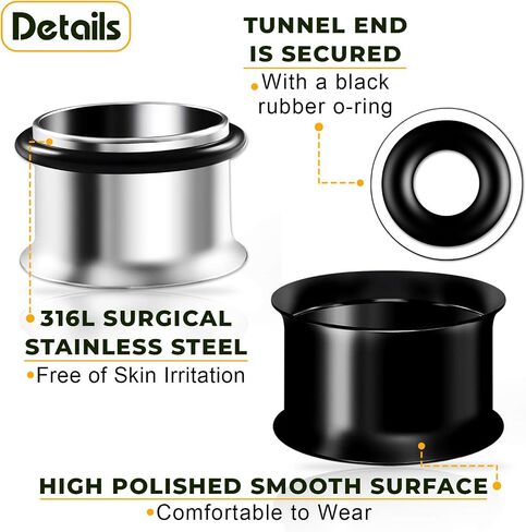 BIG GAUGES 2 Pairs Stainless Steel Black Anodized Single Double Flared Piercing Jewelry Ear Tunnel Stretcher Earring Lobe Plugs in Saudi Arabia