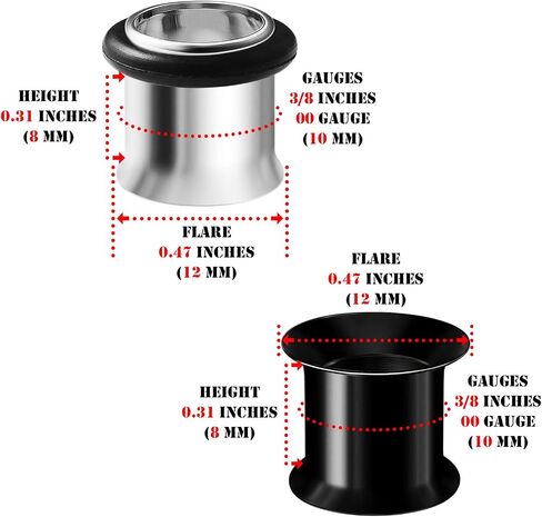 BIG GAUGES 2 Pairs Stainless Steel Black Anodized Single Double Flared Piercing Jewelry Ear Tunnel Stretcher Earring Lobe Plugs in Saudi Arabia