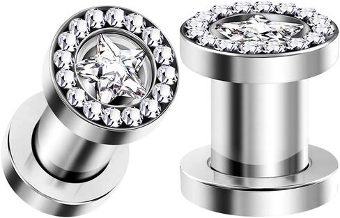 BIG GAUGES Pair of 316L Surgical Steel Screw-Fit Flesh Tunnels Piercing Jewelry Stretcher Clear Star Ear Earring Lobe Plugs in Saudi Arabia