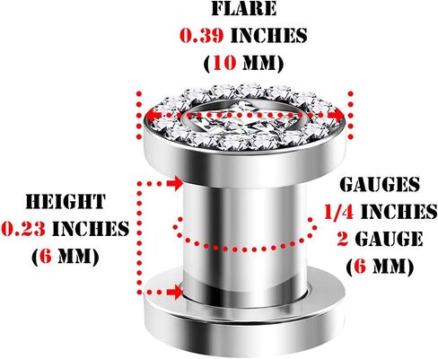 BIG GAUGES Pair of 316L Surgical Steel Screw-Fit Flesh Tunnels Piercing Jewelry Stretcher Clear Star Ear Earring Lobe Plugs in Saudi Arabia