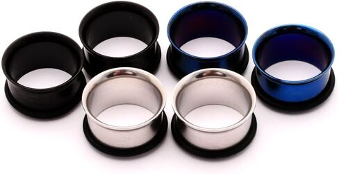 Mystic Metals Body Jewelry Set of 3 Pairs Single Flare Steel Tunnels (Black, Blue, Steel) in Saudi Arabia