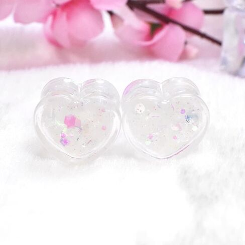 Jboyanpei 6Pcs/3pair Shineing Paillette Heart-shaped Ear Gauges Tunnels and Plug Acrylic Ear Expander Studs Stretching Size 6mm To 25mm in Kuwait