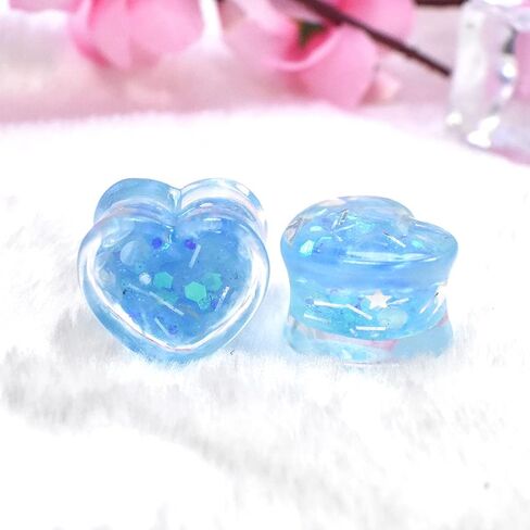 Jboyanpei 6Pcs/3pair Shineing Paillette Heart-shaped Ear Gauges Tunnels and Plug Acrylic Ear Expander Studs Stretching Size 6mm To 25mm in Kuwait
