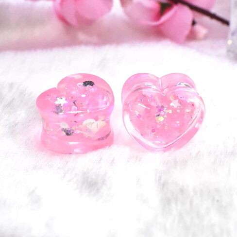 Jboyanpei 6Pcs/3pair Shineing Paillette Heart-shaped Ear Gauges Tunnels and Plug Acrylic Ear Expander Studs Stretching Size 6mm To 25mm in Kuwait