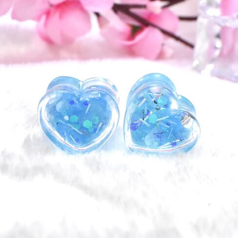 Jboyanpei 6Pcs/3pair Shineing Paillette Heart-shaped Ear Gauges Tunnels and Plug Acrylic Ear Expander Studs Stretching Size 6mm To 25mm in Kuwait