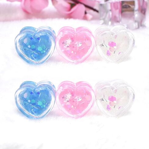 Jboyanpei 6Pcs/3pair Shineing Paillette Heart-shaped Ear Gauges Tunnels and Plug Acrylic Ear Expander Studs Stretching Size 6mm To 25mm in Kuwait