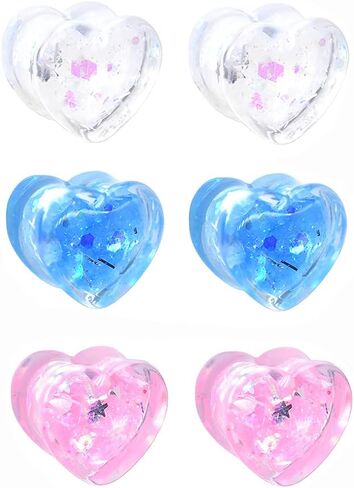 Jboyanpei 6Pcs/3pair Shineing Paillette Heart-shaped Ear Gauges Tunnels and Plug Acrylic Ear Expander Studs Stretching Size 6mm To 25mm in Kuwait