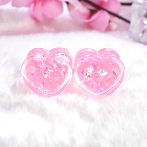 Jboyanpei 6Pcs/3pair Shineing Paillette Heart-shaped Ear Gauges Tunnels and Plug Acrylic Ear Expander Studs Stretching Size 6mm To 25mm in Kuwait