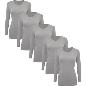 BaHoki Essentials Long Sleeve V-Neck Undershirts - Great Stretch and Layering Piece - 5 Pack