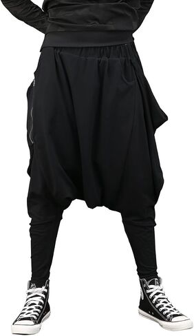 ellazhu Men Black Fashion Drop Crotch Loose Casual Yoga Harem Long Pants GYM161 A in Saudi Arabia