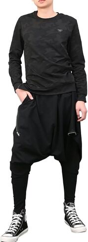 ellazhu Men Black Fashion Drop Crotch Loose Casual Yoga Harem Long Pants GYM161 A in Saudi Arabia