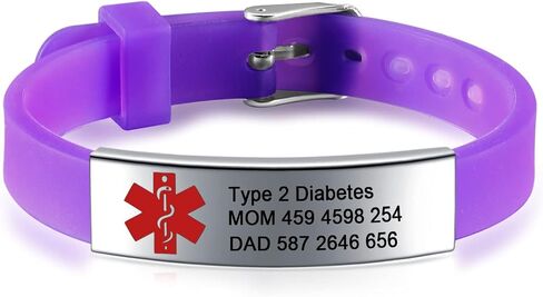 JF.JEWELRY Personalized Medical Alert Bracelets | Silicone Wristband Medical ID Bracelet for Boys Girls | Free Engraved Medical Bracelets, Adjustable Size 5.0-7.5 inches in Kuwait