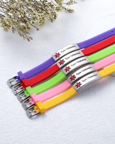 JF.JEWELRY Personalized Medical Alert Bracelets | Silicone Wristband Medical ID Bracelet for Boys Girls | Free Engraved Medical Bracelets, Adjustable Size 5.0-7.5 inches in Kuwait