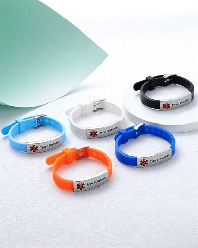 JF.JEWELRY Personalized Medical Alert Bracelets | Silicone Wristband Medical ID Bracelet for Boys Girls | Free Engraved Medical Bracelets, Adjustable Size 5.0-7.5 inches in Kuwait