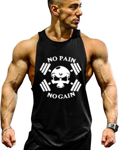 Mens Skull Print Stringer Bodybuilding Gym Tank Tops Sleeveless Workout Shirt Fitness Vest in Saudi Arabia