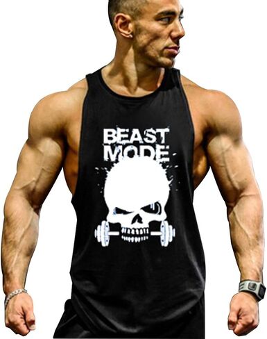 Mens Skull Print Stringer Bodybuilding Gym Tank Tops Sleeveless Workout Shirt Fitness Vest in Saudi Arabia