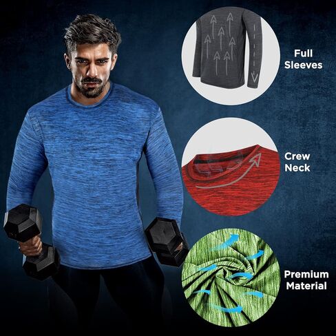 Long Sleeve Workout Shirts for Men 4 Pack Moisture Wicking Dry Fit for Running Sports and Gym Fitness in Saudi Arabia