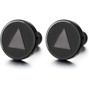 Mens Womens Steel Black Disc Circle With Triangle Stud Earrings, Screw Back, Polished and Satin in Saudi Arabia