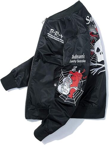 Embroidery Dragon Pattern Baseball Bomber Jacket Coat Tops Blouse Outerwear in Kuwait