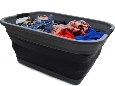 SAMMART 41L (10.8 gallon) Collapsible Plastic Laundry Basket-Foldable Pop Up Storage Container/Organizer-Portable Washing Tub-Space Saving, Water capacity: 32L (8.4 gallon) (Rectangular, Bright Blue) in Saudi Arabia