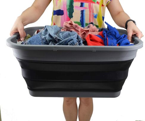SAMMART 41L (10.8 gallon) Collapsible Plastic Laundry Basket-Foldable Pop Up Storage Container/Organizer-Portable Washing Tub-Space Saving, Water capacity: 32L (8.4 gallon) (Rectangular, Bright Blue) in Saudi Arabia
