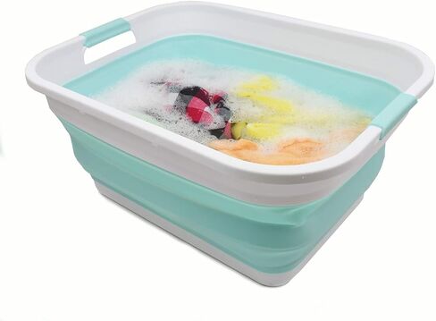 SAMMART 41L (10.8 gallon) Collapsible Plastic Laundry Basket-Foldable Pop Up Storage Container/Organizer-Portable Washing Tub-Space Saving, Water capacity: 32L (8.4 gallon) (Rectangular, Bright Blue) in Saudi Arabia