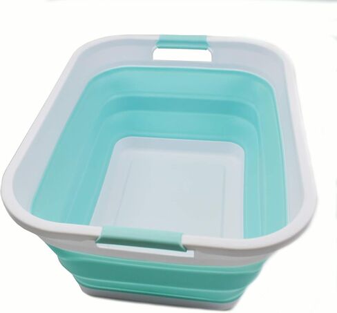 SAMMART 41L (10.8 gallon) Collapsible Plastic Laundry Basket-Foldable Pop Up Storage Container/Organizer-Portable Washing Tub-Space Saving, Water capacity: 32L (8.4 gallon) (Rectangular, Bright Blue) in Saudi Arabia