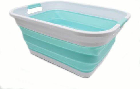 SAMMART 41L (10.8 gallon) Collapsible Plastic Laundry Basket-Foldable Pop Up Storage Container/Organizer-Portable Washing Tub-Space Saving, Water capacity: 32L (8.4 gallon) (Rectangular, Bright Blue) in Saudi Arabia