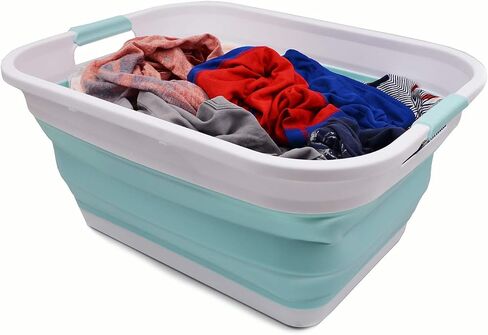 SAMMART 41L (10.8 gallon) Collapsible Plastic Laundry Basket-Foldable Pop Up Storage Container/Organizer-Portable Washing Tub-Space Saving, Water capacity: 32L (8.4 gallon) (Rectangular, Bright Blue) in Saudi Arabia