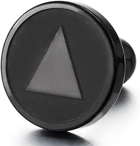 Mens Womens Steel Black Disc Circle With Triangle Stud Earrings, Screw Back, Polished and Satin in Saudi Arabia