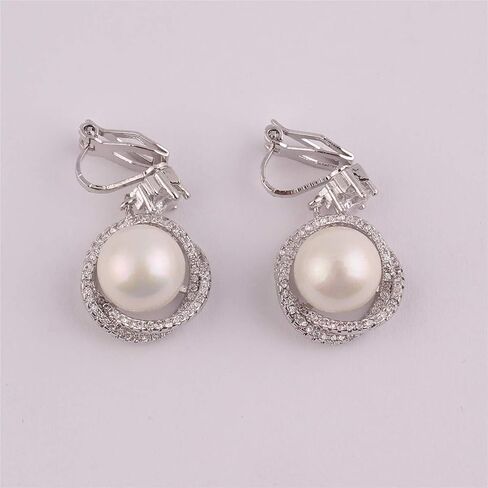 HAPPYAN Fashion Bridal Wedding Geometric Circle Pearl Clip on Earrings Anti-Allergy Ear Clip in Kuwait