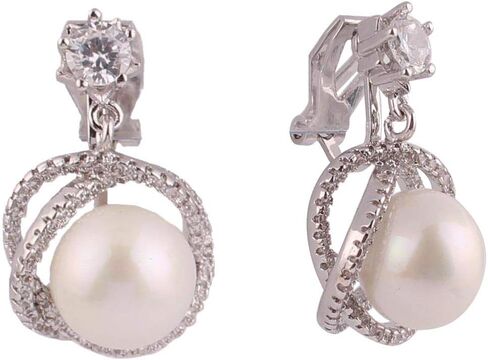 HAPPYAN Fashion Bridal Wedding Geometric Circle Pearl Clip on Earrings Anti-Allergy Ear Clip in Kuwait
