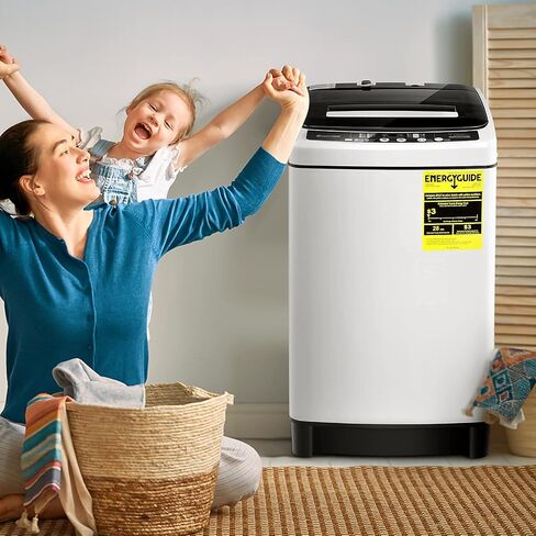 COSTWAY Portable Washing Machine, 11Lbs Capacity Full-automatic Washer with 8 Wash Programs, LED Display, 10 Water Levels, Compact Laundry Washer and Dryer Combo for Apartment Dorm, White in Kuwait