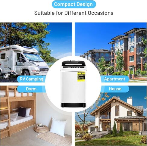 COSTWAY Portable Washing Machine, 11Lbs Capacity Full-automatic Washer with 8 Wash Programs, LED Display, 10 Water Levels, Compact Laundry Washer and Dryer Combo for Apartment Dorm, White in Kuwait