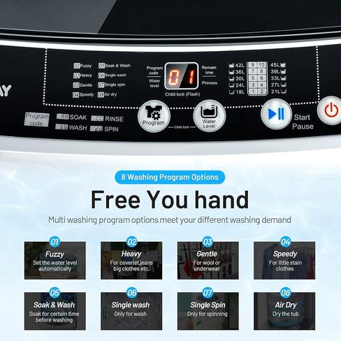 COSTWAY Portable Washing Machine, 11Lbs Capacity Full-automatic Washer with 8 Wash Programs, LED Display, 10 Water Levels, Compact Laundry Washer and Dryer Combo for Apartment Dorm, White in Kuwait