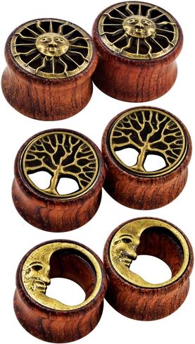 3 Pairs Natural Wooden Ear Tunnels Plugs Hollow Double Flared Ear Expander Plugs Ear Piercing Ear Stretcher for Women and Men Gauge 8-20mm in Kuwait